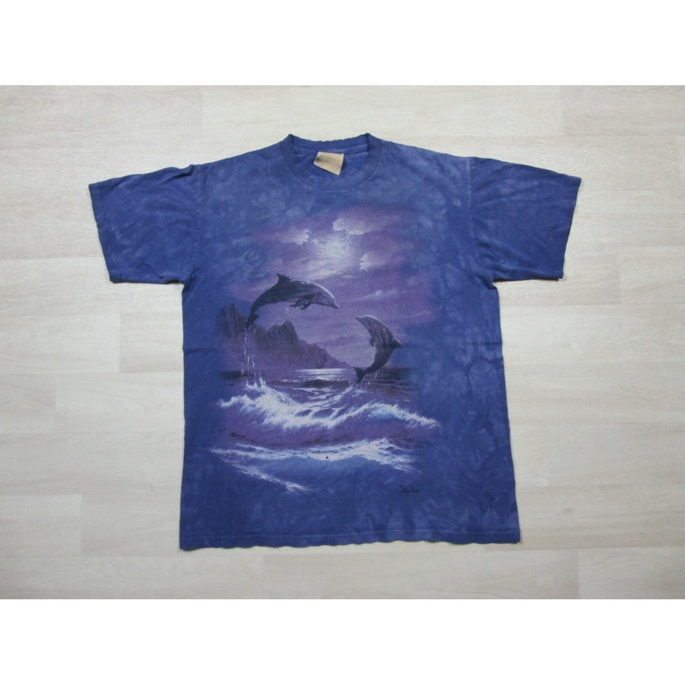 Vintage The Mountain DOLPHINS Tye Dye Graphic T Shirt Men's (M) 1990's Nature